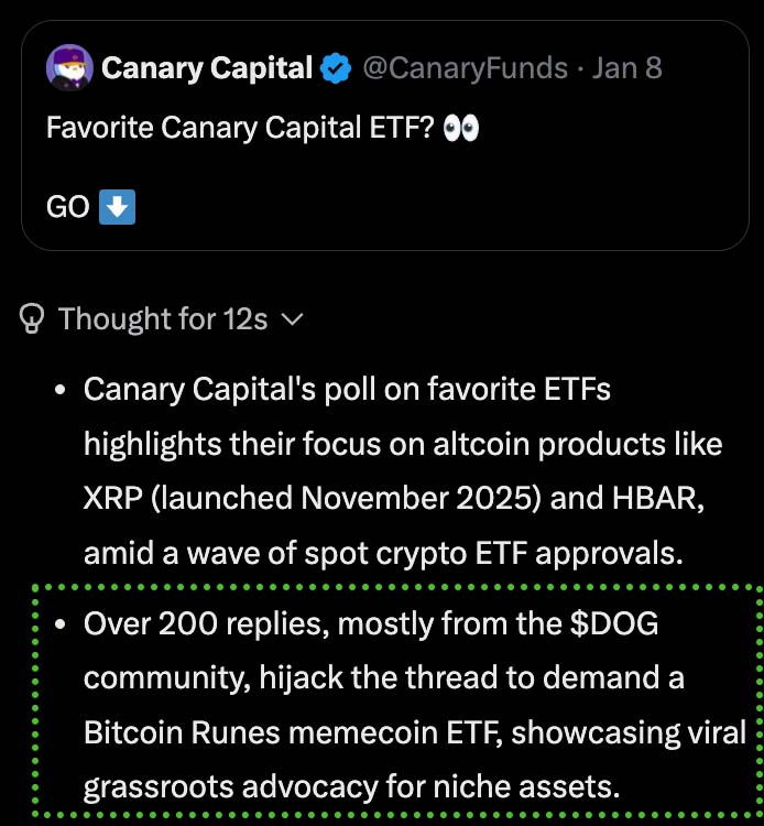 $DOG (Bitcoin) doesn't need a market budget. It has the strongest organic community on X. 

$PENGU ETF = VC backing &amp; Team Allocations
$MOG ETF  = Team and Insider Allocations

<a href="/CanaryFunds/">Canary Capital</a> should file a $DOG ETF.