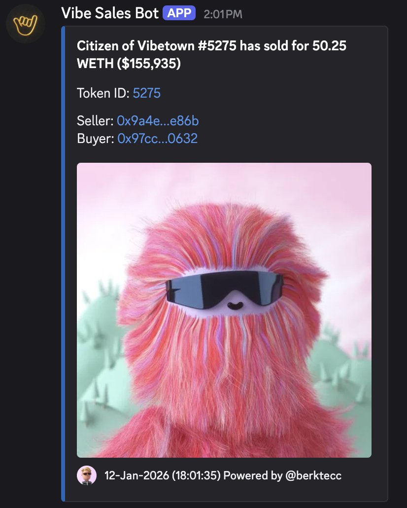 Boom goes the dynamite.

Vibefoot sells for $155K / 50.25ETH. 🤙

To the one and only, <a href="/AdamWeitsman/">Adam Weitsman</a>.

#1 character in the Collection and a new all-time high sale for @GoodVibesClub.

2026 is going to be fun.