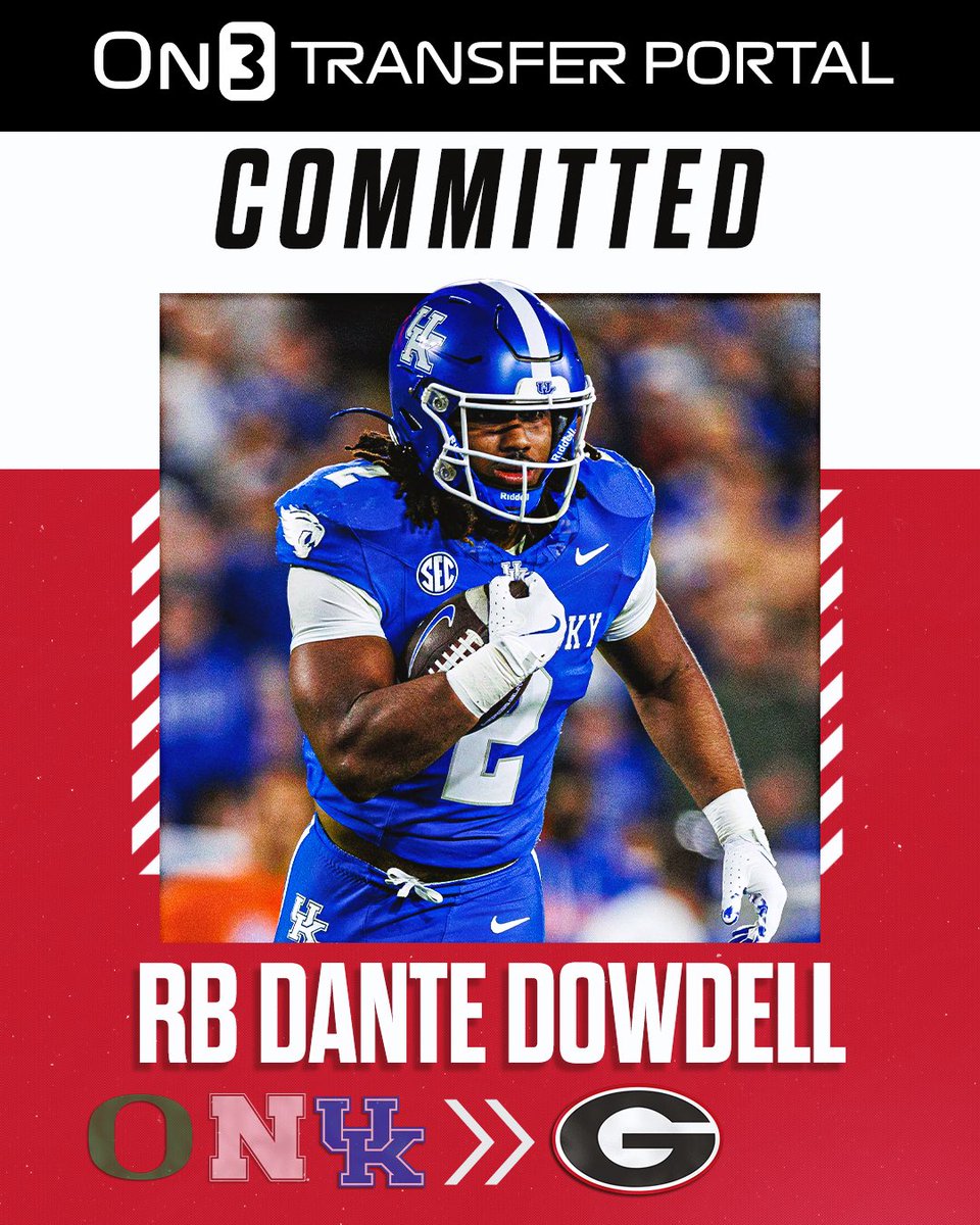 TransferPortal's tweet image. BREAKING: Kentucky transfer RB Dante Dowdell has signed with Georgia, @PeteNakos reports🐶

Dowdell was the Cats second leading rusher. 

on3.com/transfer-porta…