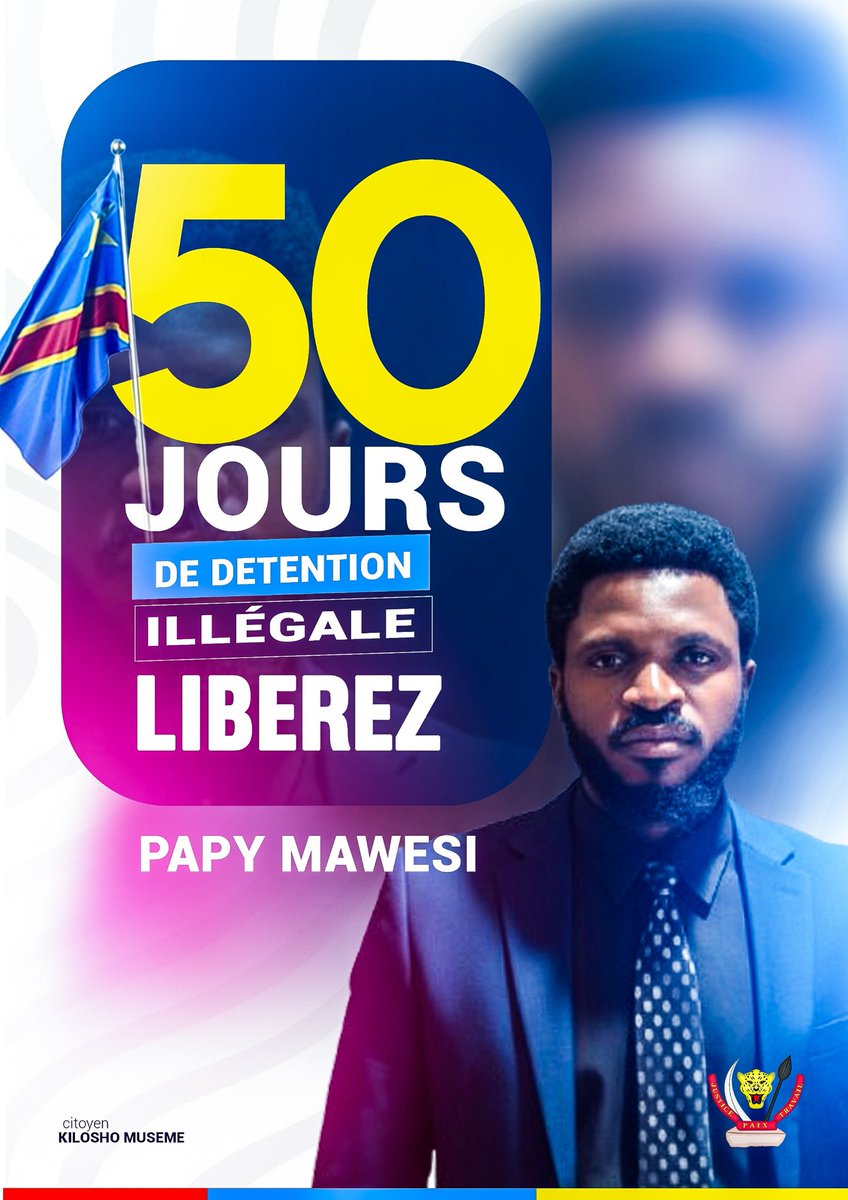 BOKAKOhugues's tweet photo. 🚨🚨 Notre Camarade #Papymawesi vient de totaliser cinquante jours de détention illégale.

Libérez #Papymawesi
Libérez #Papymawesi

@Ensemble_MK @AristoteKabuika @JosueNondo @7Ledia7 @Kilosho03 @NgoyiPatrick11 @TembweBlanchard @KatangaCynthia @FKimwanga @mwenze_p @NormanSantima https://t.co/MTpGnFWfmm
