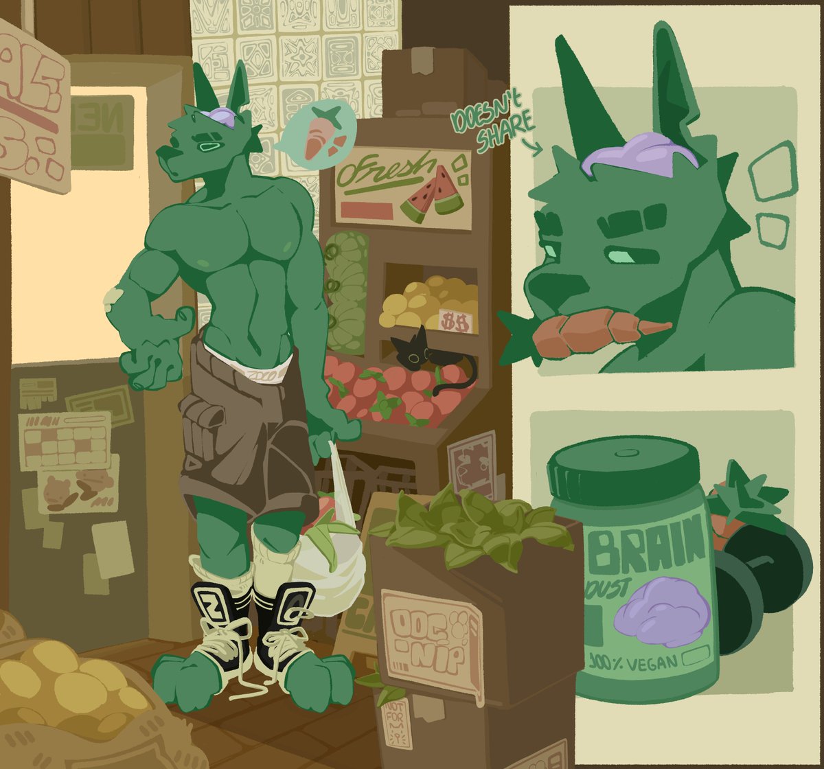 yolhidraws's tweet image. the government won’t let him eat brains 😔