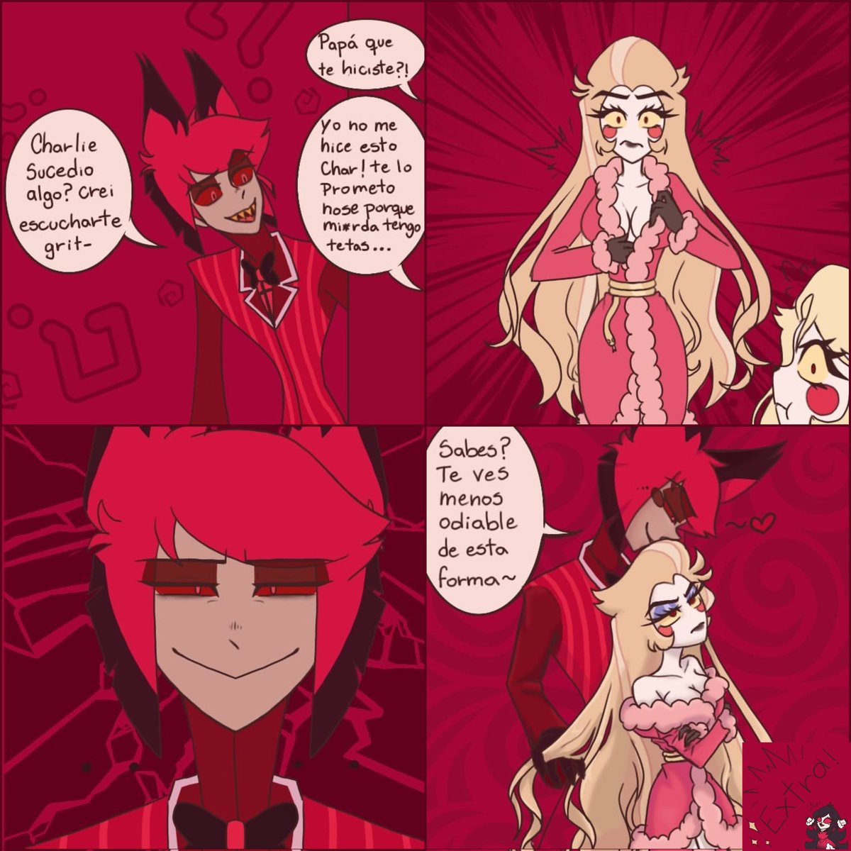 con_hmm's tweet photo. Mini comic Radioapple✨️🫡
(Estoy haciendo la parte 3 de "El nuevo plan de Alastor📻🍎" pero mientras les dejo este cortito que hice para la espera🫶🏻)

#Alastor #HazbinHotel #Radioapple #radioapplefanart #fanart #HazbinHotelFanart #LuciferMorningstar #Alastorxlucifer https://t.co/Nk7W8eK1LR