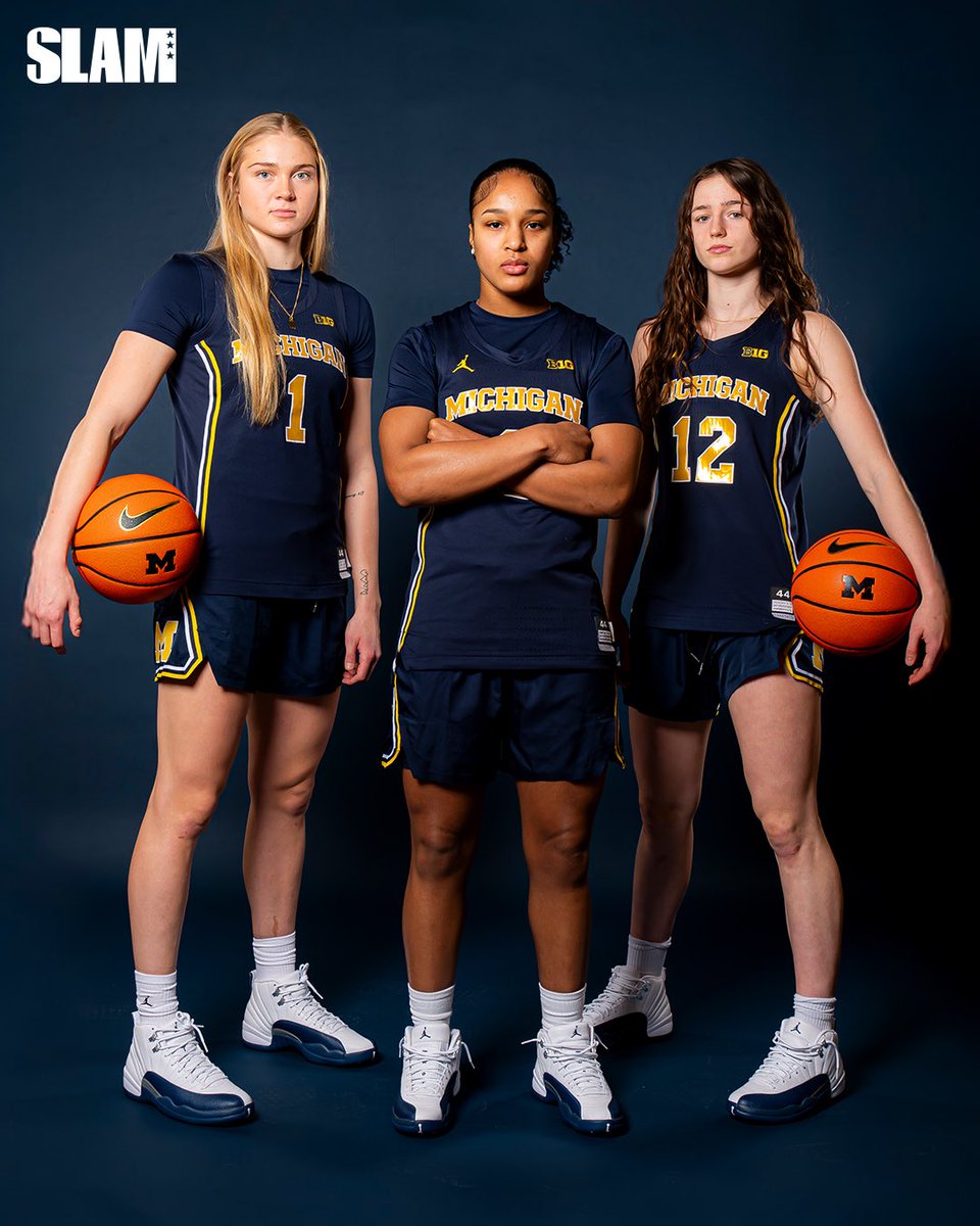 SLAMKicks's tweet image. “French Blue” XIIs all around. Olivia, Syla and Mila pulled up with the matching Js for Michigan’s SLAMU digital cover.