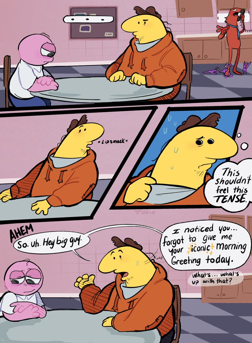 TovingtonTovio's tweet image. I changed their designs very slightly. Just to differentiate myself. This is what they will look like throughout the comic for the foreseeable pages. Again, I am a SFW account. Please respect that. Part 2 #smilingfriends