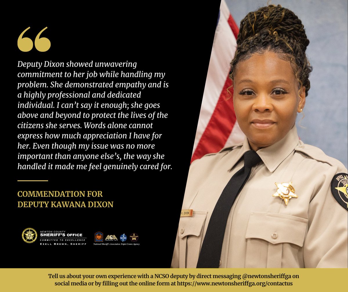 newtonsheriffga's tweet image. Excellence shines bright at the Newton County Sheriff’s Office! 🎉 Congratulations to Deputy Dixon on this well-deserved #commendation. Thank you for your service to our community!

#NewtonCountySheriff #CommittedtoExcellence
