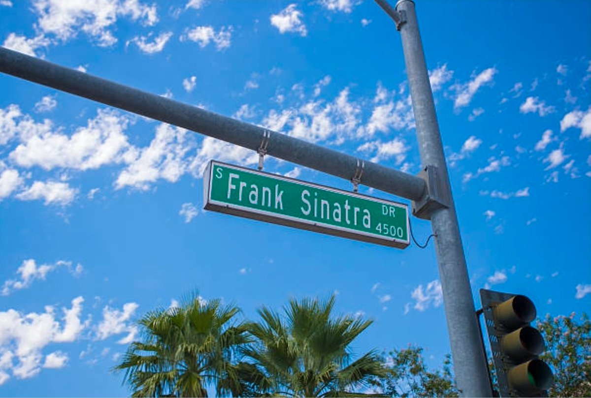 _GrandPaD's tweet image. A bit of history for #LasVegas locals- OTD 2004 Frank Sinatra Drive was opened. The $36.5 million road, originally a dead end service road, was designed to ease North-South traffic off of the Strip. Some concessions were made to allow Bellagio pylon signs to span the public road.