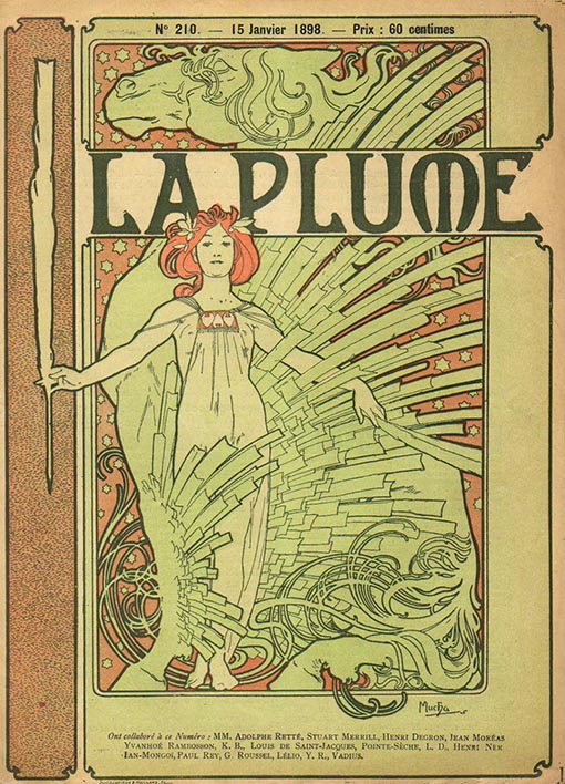 アルフォンス・ミュシャ『La   Plume』1898年 雑誌表紙