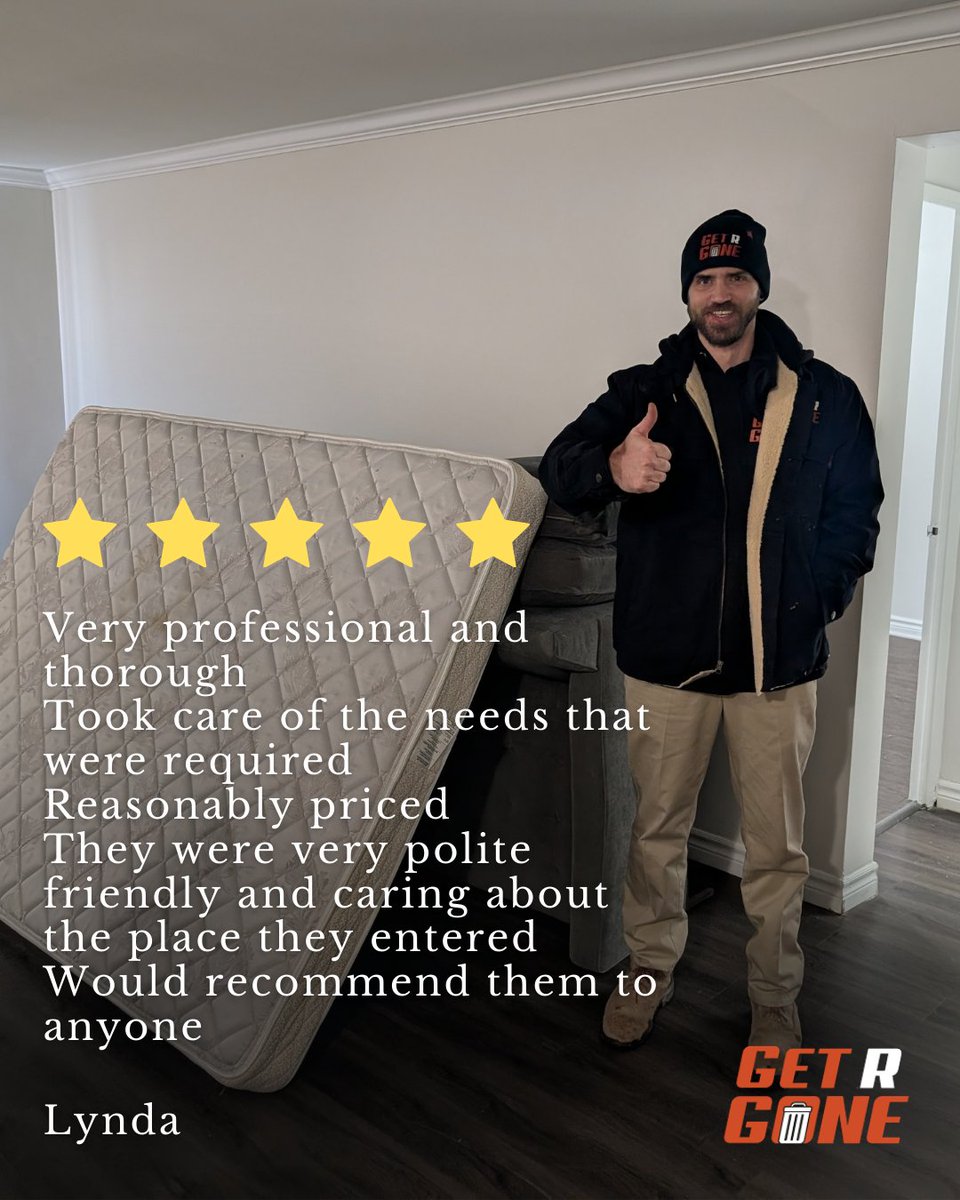 GetRGone's tweet image. Huge thank you to Lynda for the kind review ⭐⭐⭐⭐⭐
We’re proud to be professional, thorough, and respectful in every home we enter.

We really appreciate you taking the time to share your experience 🙏

#CustomerReview #ThankYou #GetRGone