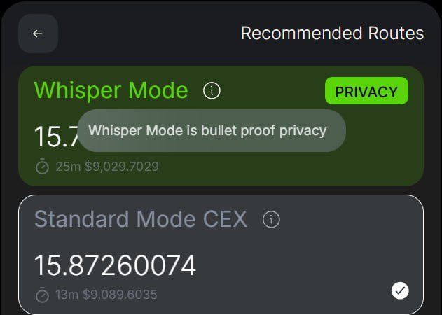 CrashiusClay69's tweet photo. This is just bad FUD

This is if you use standard mode which is like Trocador or any other place that routes you thru CEX options. Its there for someone if they want cheaper option but with the risk of going thru those centralized options that could request kyc 

But if you use (whisper mode) that cant happen

Learn to read what your clicking