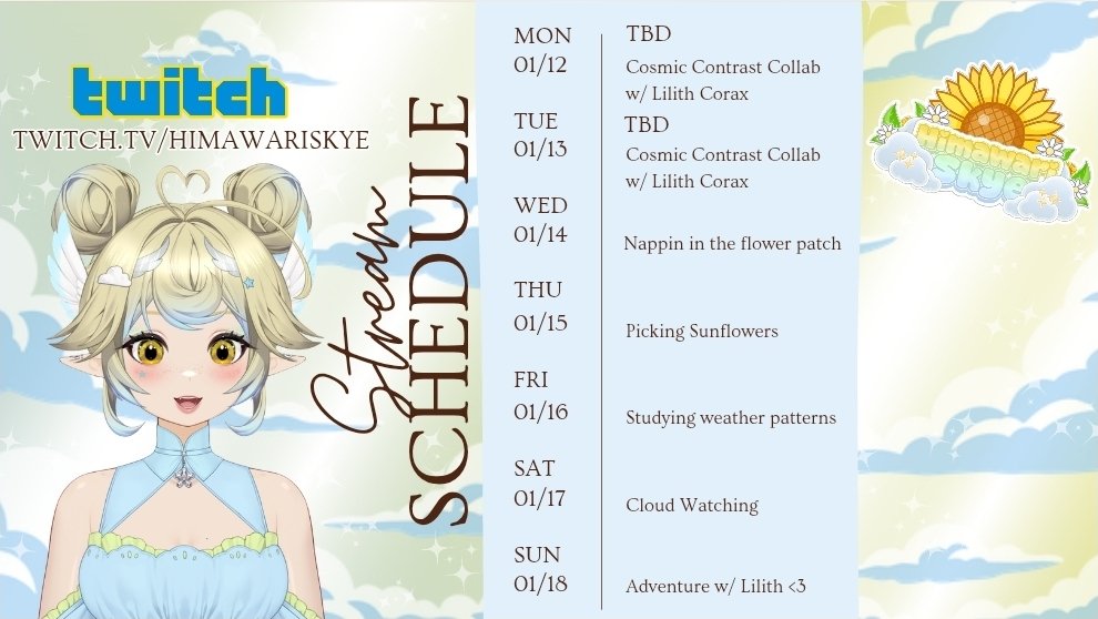 Hima_Skye's tweet photo. Sorry Ive been MIA my Sundrops, Im finally feeling better 🤧 This week Im hoping to be able to play w/ @LilithCorax & start up our 🩶🐦⬛✨ #CosmicContrast Collab!🌻 ☁️💛
#ENVtuber #Vtuber #VtuberSupport #VtuberShowcase #Vtubers #VTuberUprising https://t.co/qbdGTG1iGN
