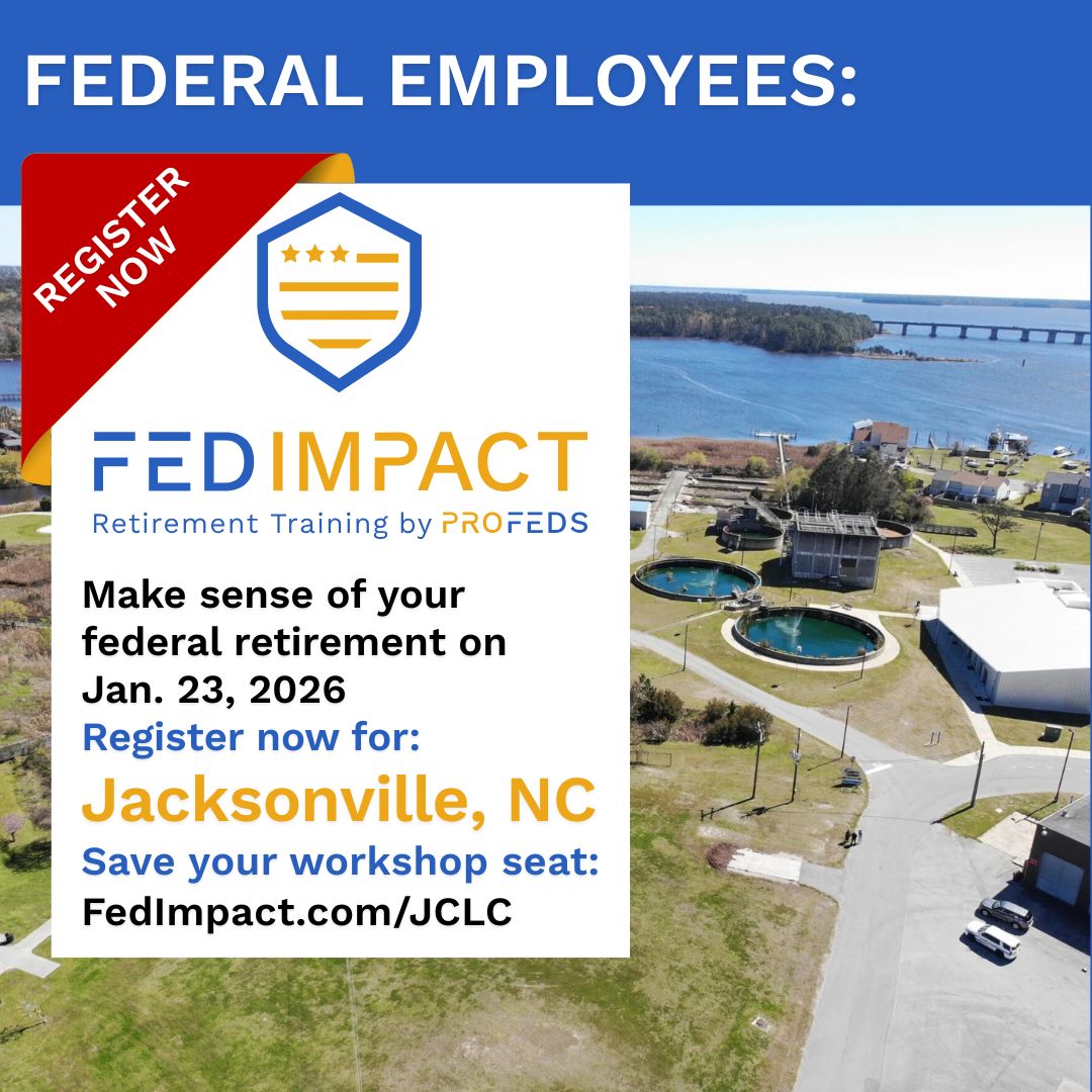 FedImpact's tweet image. Federal employees in the Jacksonville area—this is your opportunity to get clarity on your federal retirement benefits.

Join us Friday, January 23 for a FREE FedImpact Retirement Workshop in Jacksonville, NC, created exclusively for federal employees who want straightforward…