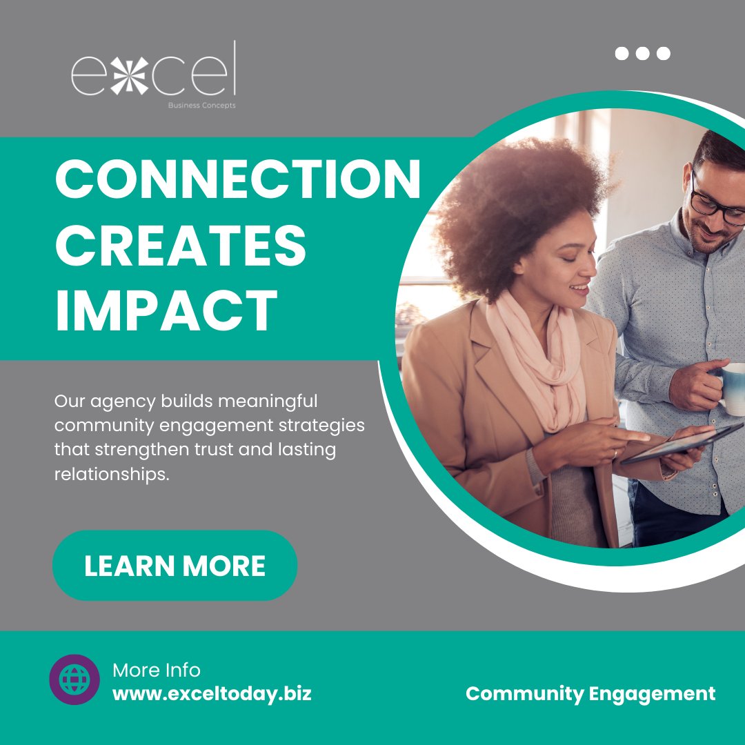 ExcelBusCo's tweet photo. Meaningful engagement strengthens relationships and builds trust.​
​
We help organizations connect authentically with the communities they serve—because real impact starts with listening.​
​
Engage with intention.

#CommunityEngagement #ExcelBusinessConcepts https://t.co/G3kD1vg5pN