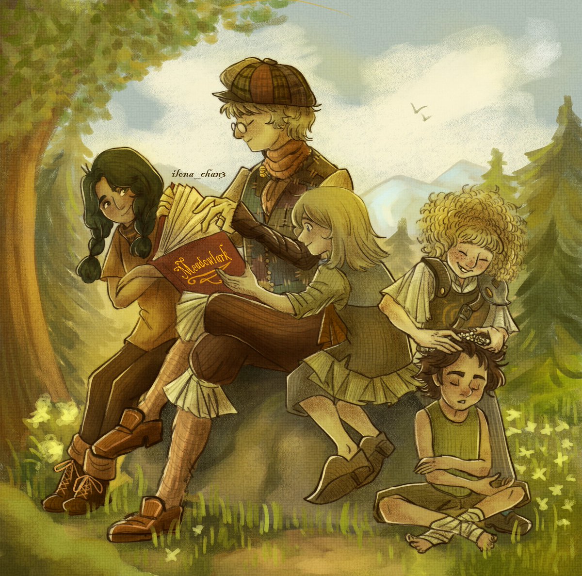 ilona_chan3's tweet image. Peaceful day 🪶🐇🐐🫎🌳 

(Inspired by a drawing from Witch Hat Atelier!!)
#Meadowlark #Yaelokre