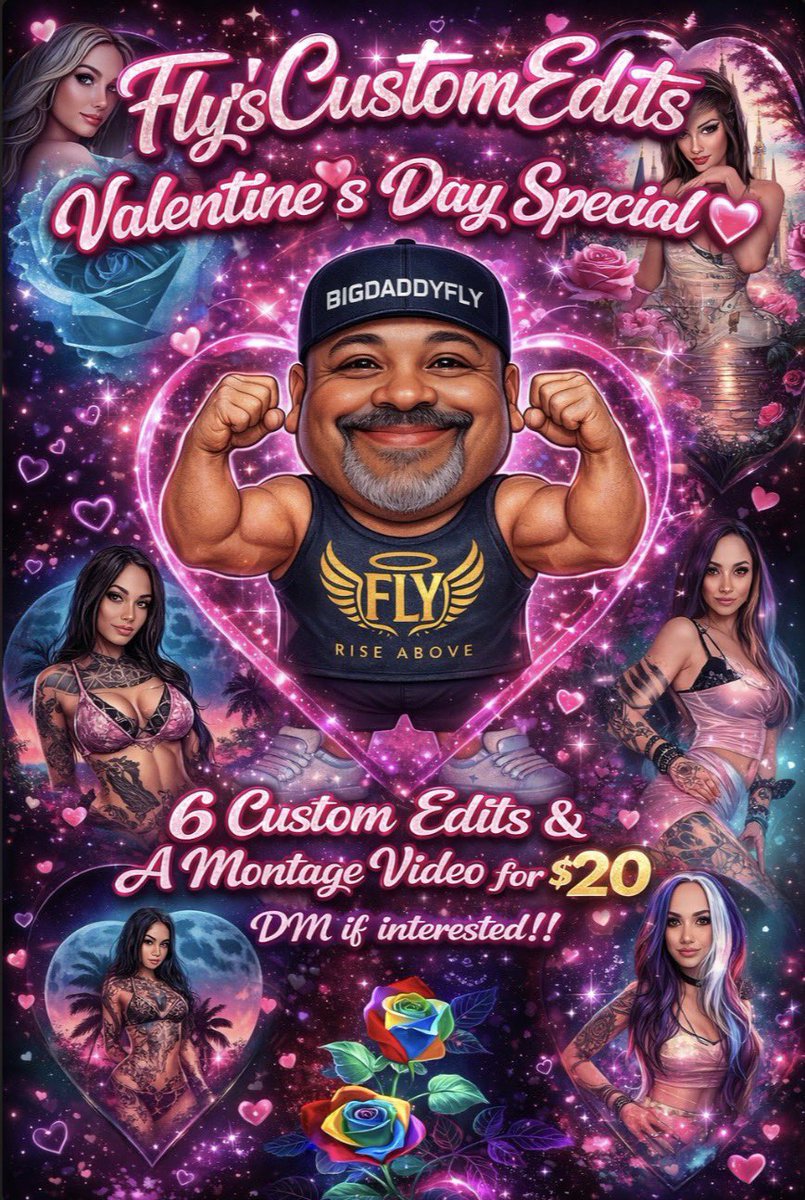 FlysCustomEdits's tweet photo. 💖 Fly’s Custom Edits – Valentine’s Day Special 💖
6 🔥 Custom Edits + 🎥 Montage Video for ONLY $20
Perfect for your page, your brand, or your Valentine vibes 💕
DM me if interested — slots are limited! @_SavageSiren  @Savagesiren_  @MsMilkGod 
#ValentinesSpecial #CustomEdits #FlyCustomEdits #ContentCreator #LoveVibes