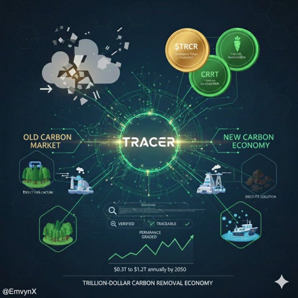 💯 @jointracer bridges climate tech and blockchain: ERC1155 Carrot for  removals, ERC20 $TRCR for governance. Staking collateralizes endorsers,  burns reduce supply. Unified standard reduces fragmentation. Positioning  for the $1.2T CDR market explosion.