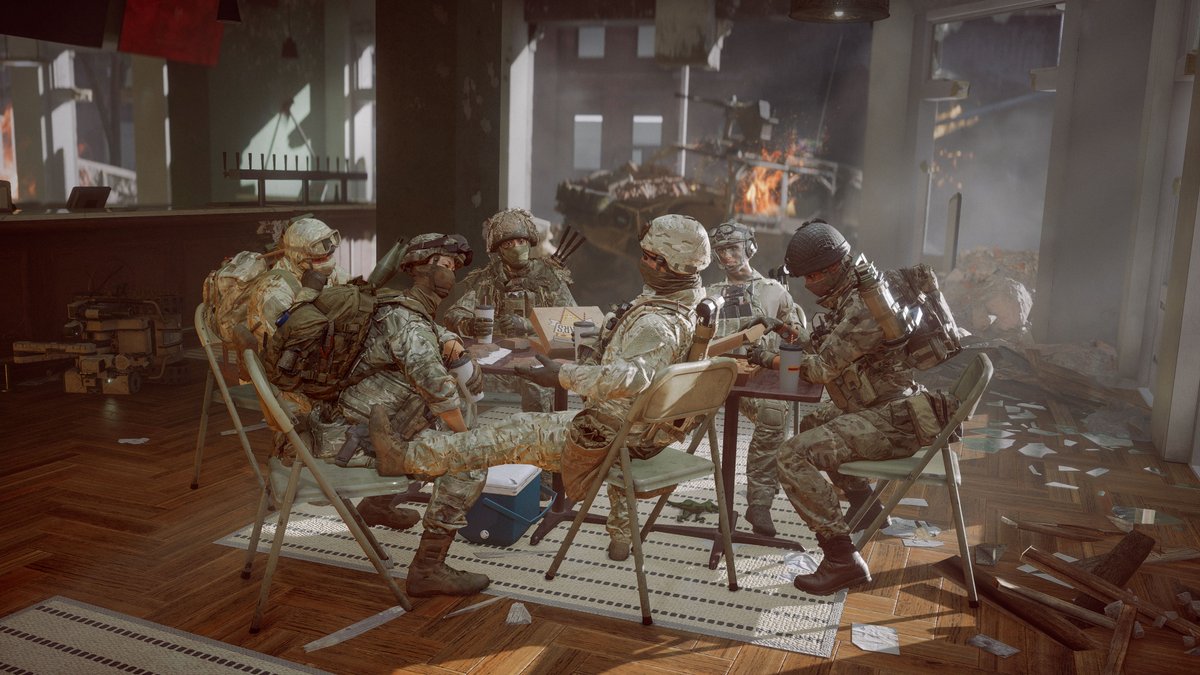 Battlefield's tweet image. No victory speech.
No debrief.

Just pizza.