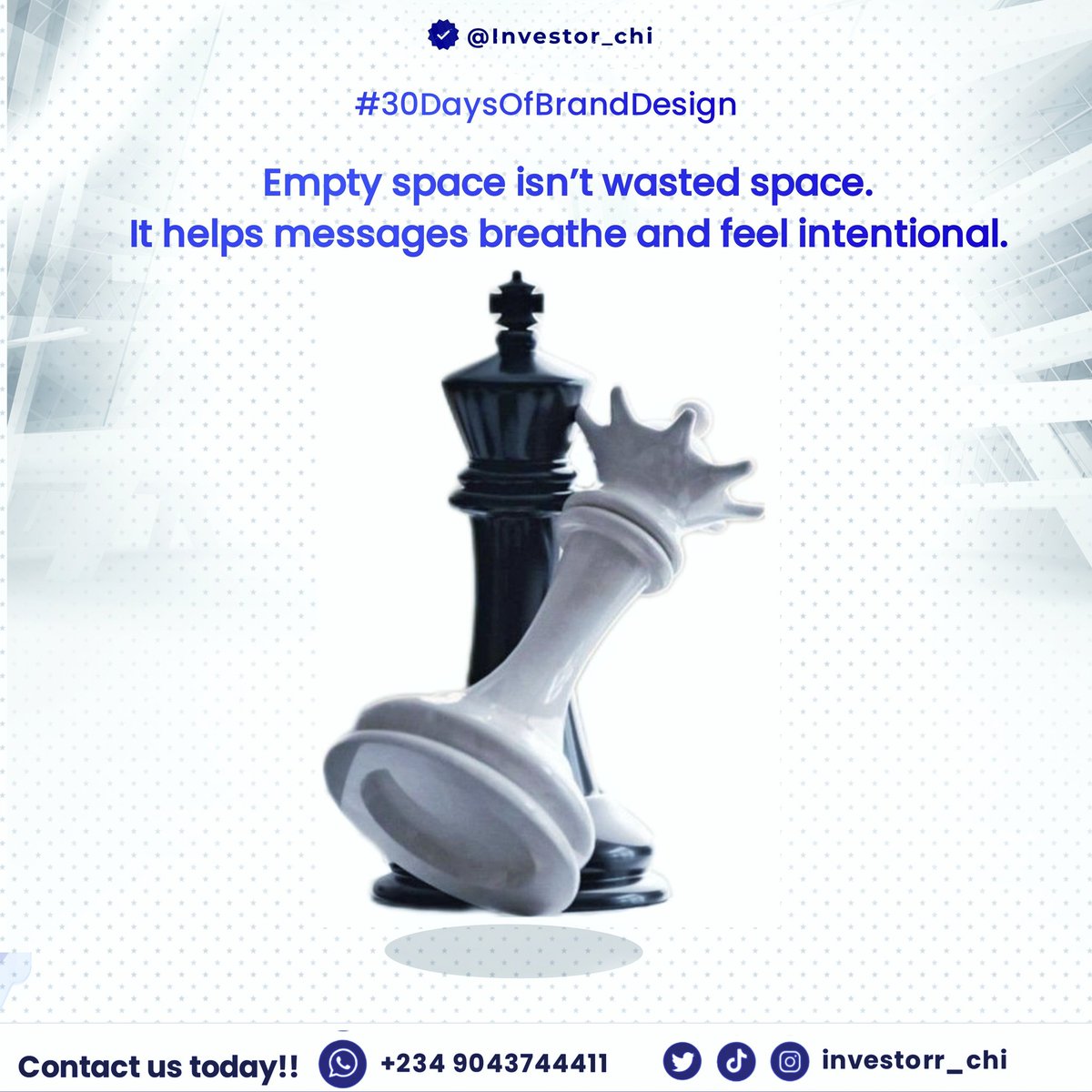 investorr_chi's tweet photo. Day 11 of my 30 Days of Brand Design Challenge.
Today I focused on negative space in branding.
Empty space isn’t wasted space. it helps messages breathe and feel intentional.

Space is a design tool, not an accident.

Does this feel calm or empty to you?
#30DaysOfBrandDesign https://t.co/w8fzwSgWKK