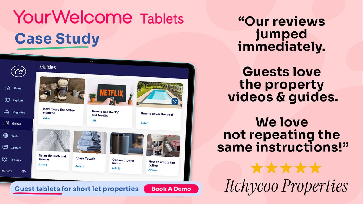 YourWelcomeHQ's tweet image. “Our reviews jumped immediately — guests love the property videos and guides.
We don’t have to repeat instructions anymore!”
— itchycoo properties #vacationrentals #vacationtech