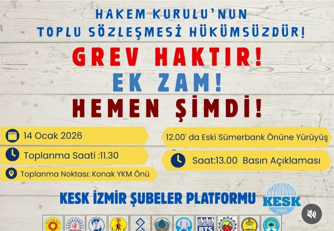 izmiriscisen's tweet photo. 14 Ocak'ta iş bırakıyoruz!

Tüm kamu emekçilerini, sefalet sözleşmesine karşı insanca yaşayabilecek bir ücret ve çalışma koşulları için iş yerlerinde birleşmeye, ortak mücadeleye ve hizmet üretiminden gelen gücümüzü kullanmaya çağırıyoruz!
#14OcaktaİşBırakıyoruz
#EkZam https://t.co/WnVEGrRH3g