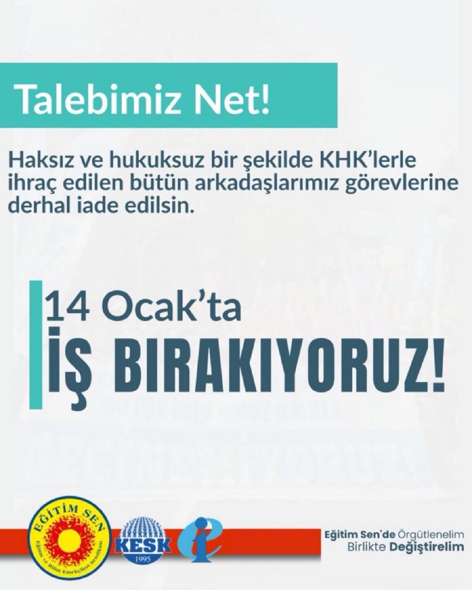 ikramatabay's tweet photo. Haksız ve hukuksuz bir şekilde ihraç edilen tüm arkadaşlarımız görevlerine iade edilsin!
#isbırakıyoruz https://t.co/6S2qWKf9HC