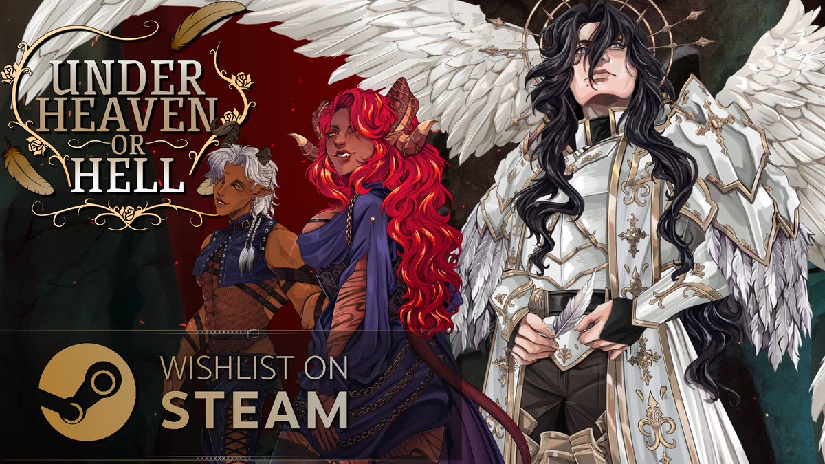 The gates are open 😈🔥 
Our new and improved demo is now live on Steam! 

Wishlist Under Heaven or Hell, and dive in with us! ❤️‍🔥
 store.steampowered.com/app/4210930/Un…

#OtomeDev #IndieDev #VisualNovel