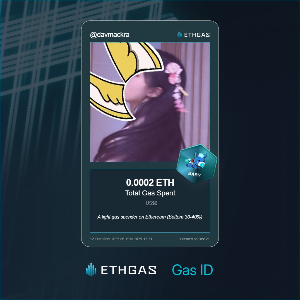 Discovered my Gas ID via ETHGas - turning my gas spend into rewards 🫘

As a Baby Jack, I've spent 0.0002 ETH on gas but earned 1 Beans back.

Get your Gas ID and Beans here: ethgas.com/community/gas-…
