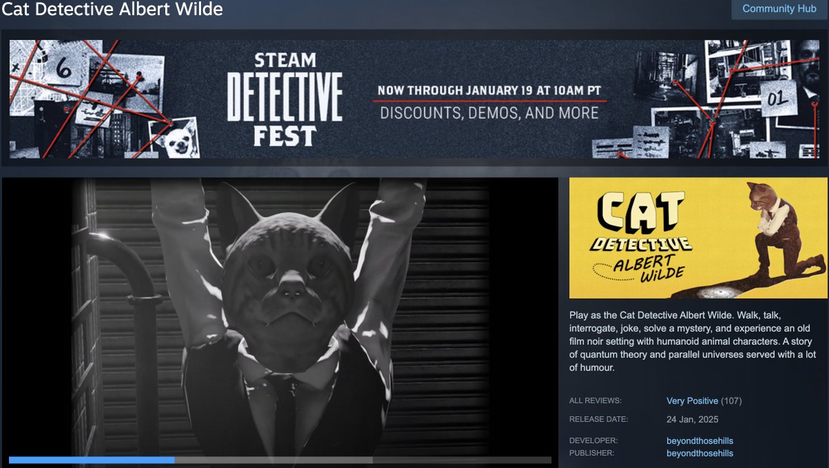 Cat Detective Albert Wilde at the 
Detective Fest on Steam 🐈 🕵️

Grab it now with 50% off 🐾🐾
