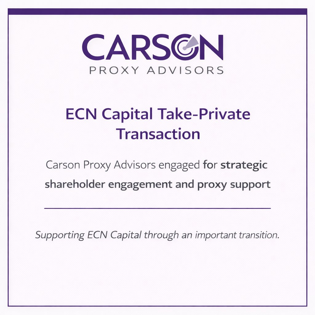 carsonproxy's tweet photo. We’re pleased to share that Carson Proxy Advisors has been retained to support the take-private transaction of ECN Capital.

#SpecialSituations #TakePrivate #ShareholderEngagement #ProxySolicitation #CapitalMarkets #ECNCapital https://t.co/kINhxJycc5