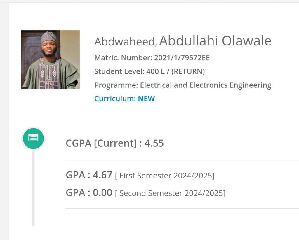 Kabiyesi1122's tweet photo. Federal University of Technology, Minna
4.55 cgpa
Electrical and Electronics Engineering https://t.co/LpLD1LMYao