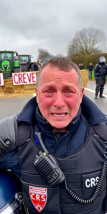 🇫🇷🔥🚜👮 Francia un policía llorando y diciendo que el está a 100% con los agricultores y que no es normal tanta injusticia