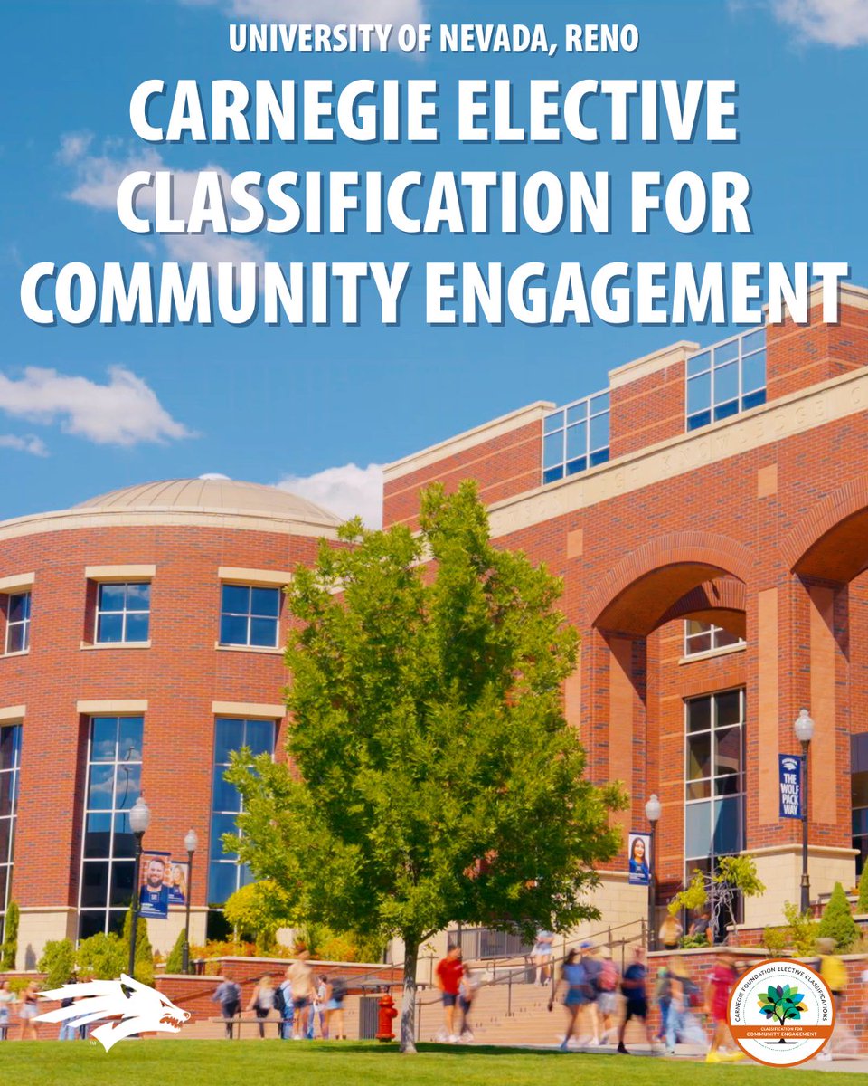 unevadareno's tweet photo. The @CarnegieFdn has once again recognized the @unevadareno with the prestigious Elective Classification for Community Engagement, placing it among just 277 institutions nationwide. This honor reflects the University’s strong commitment to community-engaged scholarship, meaningful partnerships and impactful contributions through teaching, research and service. 

Thank you to @UNevadaGov and everyone who helped make this achievement possible. Together, we continue advancing our mission as a public, land-grant, R1 institution dedicated to impact and equity. Read more at https://t.co/MBzgrW37ZC