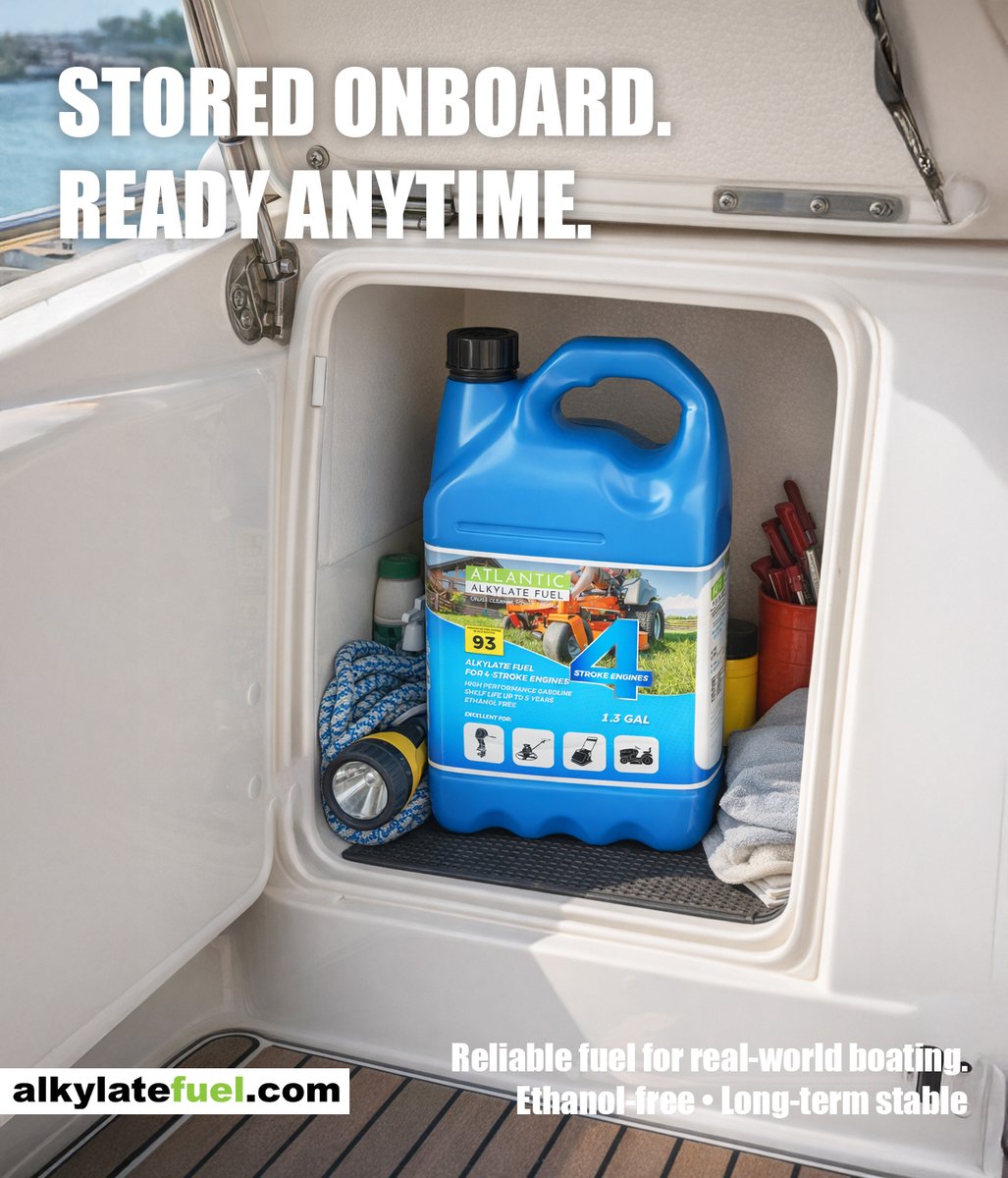 alkylatefuel's tweet photo. Boat days don’t always follow the plan. That’s why we keep clean, ethanol-free fuel stored onboard — ready for reliable starts whenever it’s needed. No surprises. Just time on the water. https://t.co/XooPpVYR4W #BoatLife #alkylatefuel #ethanolfree https://t.co/9oSeBIijFs