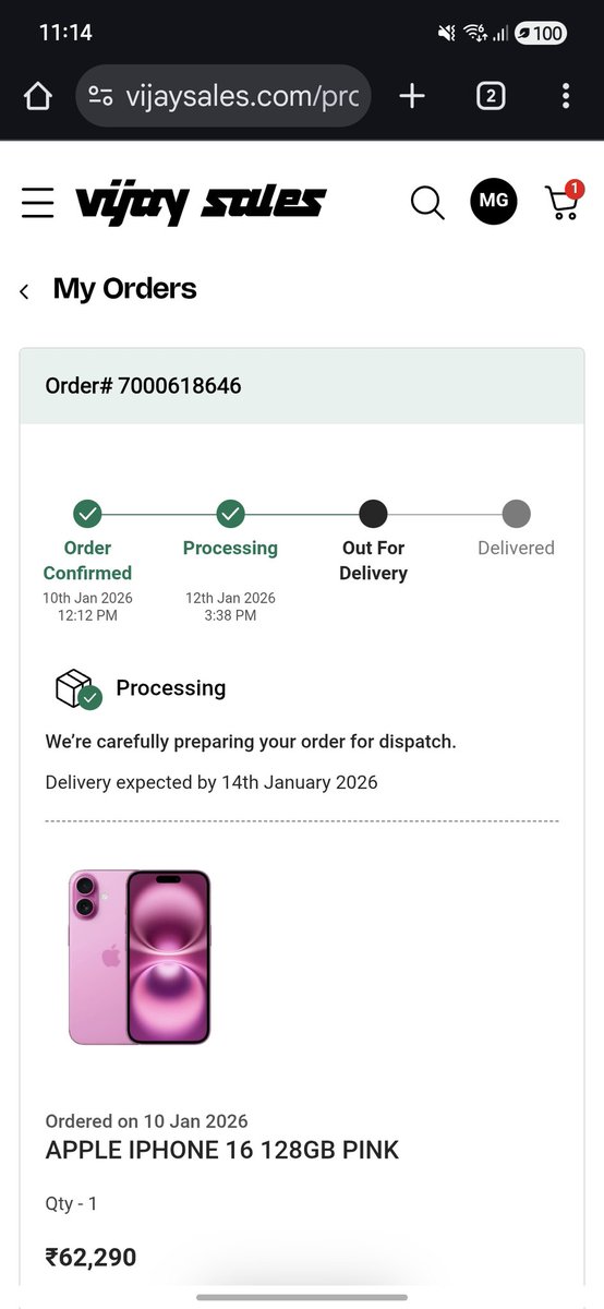 Kunnu1371's tweet photo. @VijaySales @VSSupport_ horrible experience. I ordered for the first time from vijay sales. bought Iphone 16 128gb (pink) on 10th january to gift in engagement in coming week. It was expected to be delivered by 11th January. Order is delayed daily
Order# 7000618646
CS is poor https://t.co/ODjfBlCxMw