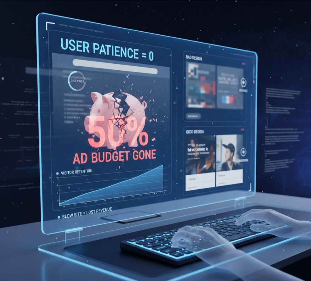 digitalworkspza's tweet photo. In 2026, user patience is zero. If your site takes 3 seconds to load, 50% of people leave before seeing your offer. That’s half your ad budget gone in a blink. https://t.co/38hLM4nkBN