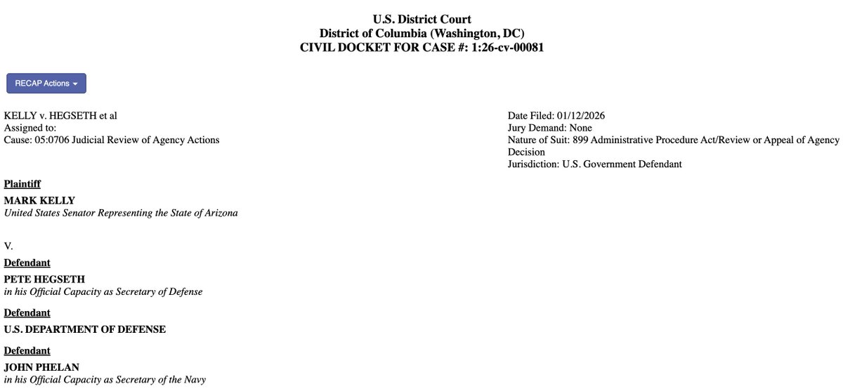 kyledcheney's tweet image. JUST IN: Sen. Kelly is suing Secretary Hegseth -- precise details of lawsuit are not yet docketed.
