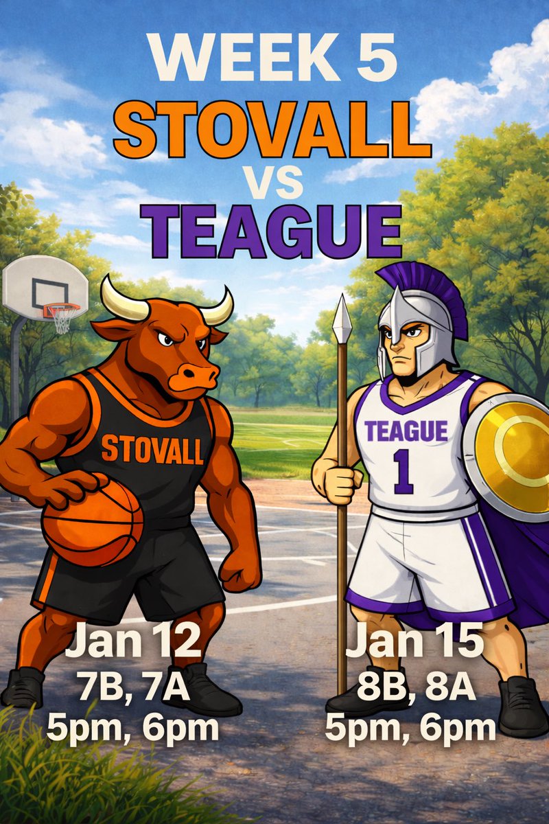 StovallSports's tweet photo. Is Basketball Week !! Come support our Stovall steers against the Teague Trojans for their 2 game of the season Let’s goo !! 
Monday 
7th Grade Boys - At Teague 
7th grade girls - At Stovall
Thursday
8th Grade Boys - At Stovall 
8th grade boys - At Teague 🏀 #sports #basketball https://t.co/ceCpmRvaXF