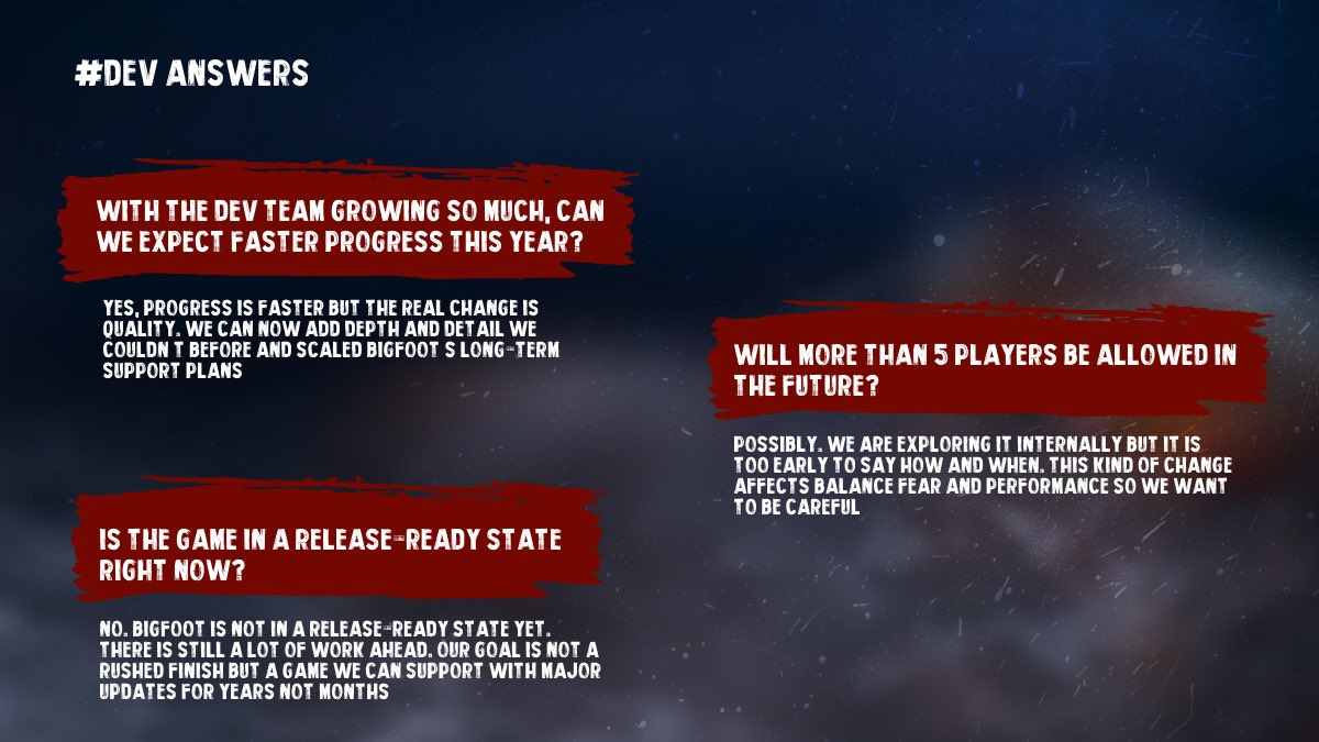 BIGFOOT_game's tweet photo. 🌲 We’ve been reading everything 👀

Across comments DMs and discussions, the same questions kept popping up.
So we collected the most common ones and answered them in one place.

These are the questions you’ve been asking us the most lately.

❤️ Tap like if you want more dev answers and behind-the-scenes talk