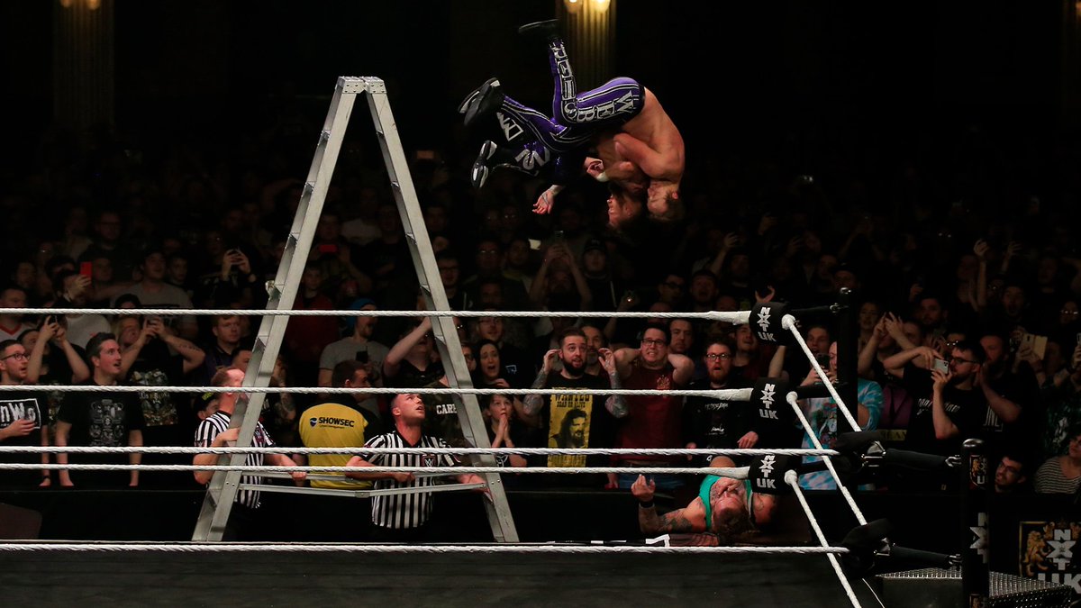NXTUK_Legacy's tweet image. Jan. 12, 2020:

At Empress Ballroom, @m_coffey90 &amp;amp; @WolfgangYoung defeated @wwe_kaiser &amp;amp; @VinciWWE, GYV (#JamesDrake &amp;amp; @ZackGibsonGYV), and @Flash_Morgan &amp;amp; @MandrewsJunior in a Ladder Match to retain #NXTUK Tag Team Titles in the co-main event of Takeover: Blackpool II. 

📸 WWE