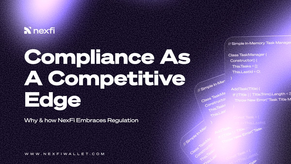 Nexfi_Wallet's tweet photo. Compliance as a Competitive Edge
At #NexFi, we donโt just follow regulationsโwe embrace them. Regulatory compliance is a core part of our design, giving users security, trust, and confidence while enabling global financial innovation.
From AES-256 encryption to global KYC/AML coverage, every layer of NexFi is built to turn compliance into a strength, not a constraint.
Discover how we make secure, cross-border finance seamless: ๐ https://t.co/0mUtV3xNwT