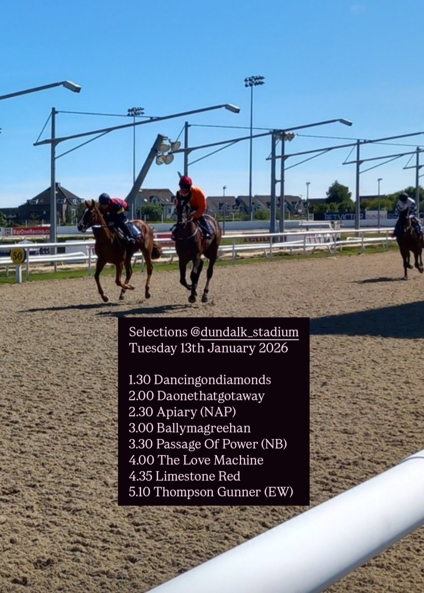 almarron's tweet photo. Evening folks!! Action @DundalkStadium on Tuesday with a jam packed 8️⃣ racecard. 🍀🏇

Any likes/reposts or follows much appreciated 👏 

Good luck if you follow ✅️🤞

Selections posted below ⏬️⏬️⏬️ https://t.co/IHn4a7N3NA