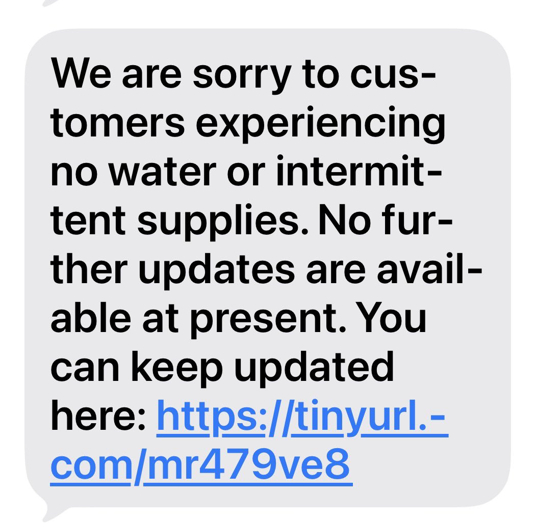 willmwyatt's tweet photo. 3 days with no water and all we get is this pathetic message from @sewateruk. Not good enough. They even suggest we waste our time checking for an update when, apparently, there isn’t one. Please get a grip! https://t.co/gzzG0KHD1T