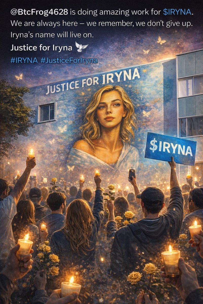 Erselsarac's tweet photo. $IRYNA is growing stronger with the dedication of Ninja (@BtcFrog4628).
We are always here — we remember, we don’t give up.
Iryna’s name will live on.
Justice for Iryna 🕊️ https://t.co/Zhqrq28Ypx