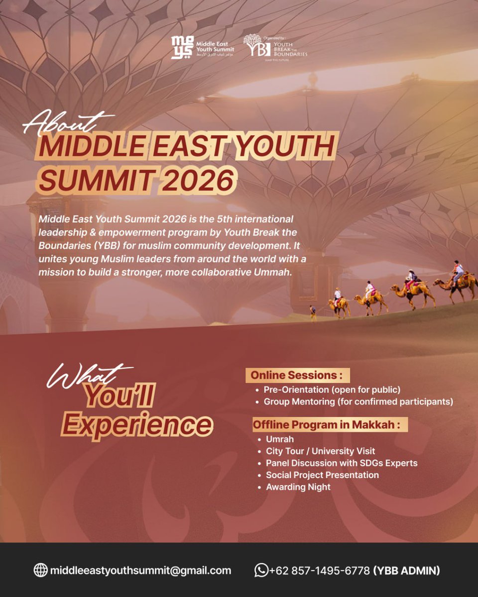 Proud to apply for the Middle East Youth Summit 2026 in Makkah 🇸🇦
Empowering Muslim youth for leadership, collaboration.

@youthbreaktheboundaries @meysummit

<a href="/zahiru010/">ZXP</a>  <a href="/pku017/">Fahmida Akhter</a>  <a href="/zuax/">saifullah</a>  <a href="/zuaxnull/">Lazuardi</a> <a href="/elvi/">elvi</a>

#MEYS2026 #MiddleEastYouthSummit #MuslimYouth #SDGs #Leadership