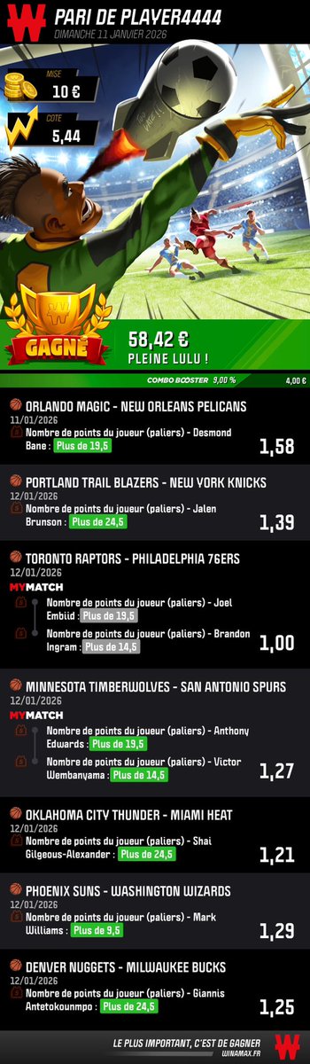 ✅ LA CÔTE NBA X7 TOTALEMENT VALIDÉE HIER !

#TeamParieur #TeamParieurs #NBAX
