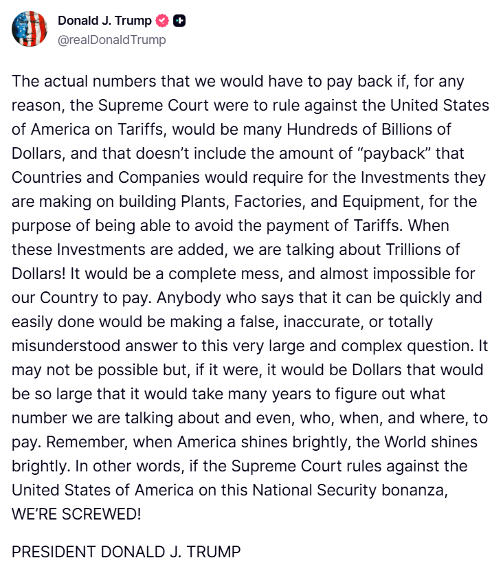 TrumpDailyPosts's tweet photo. Donald J. Trump Truth Social Post 01:11 PM EST 01.12.26