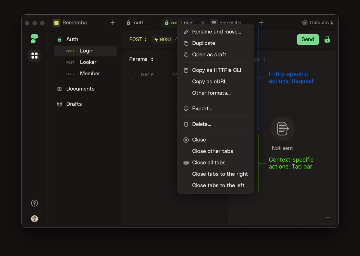 That comes from a lack of an underlying system beneath the UI.

When designing the UI for <a href="/httpie/">HTTPie</a>, we built a whole system that dictates which items and icons should appear in a given context for a particular entity.