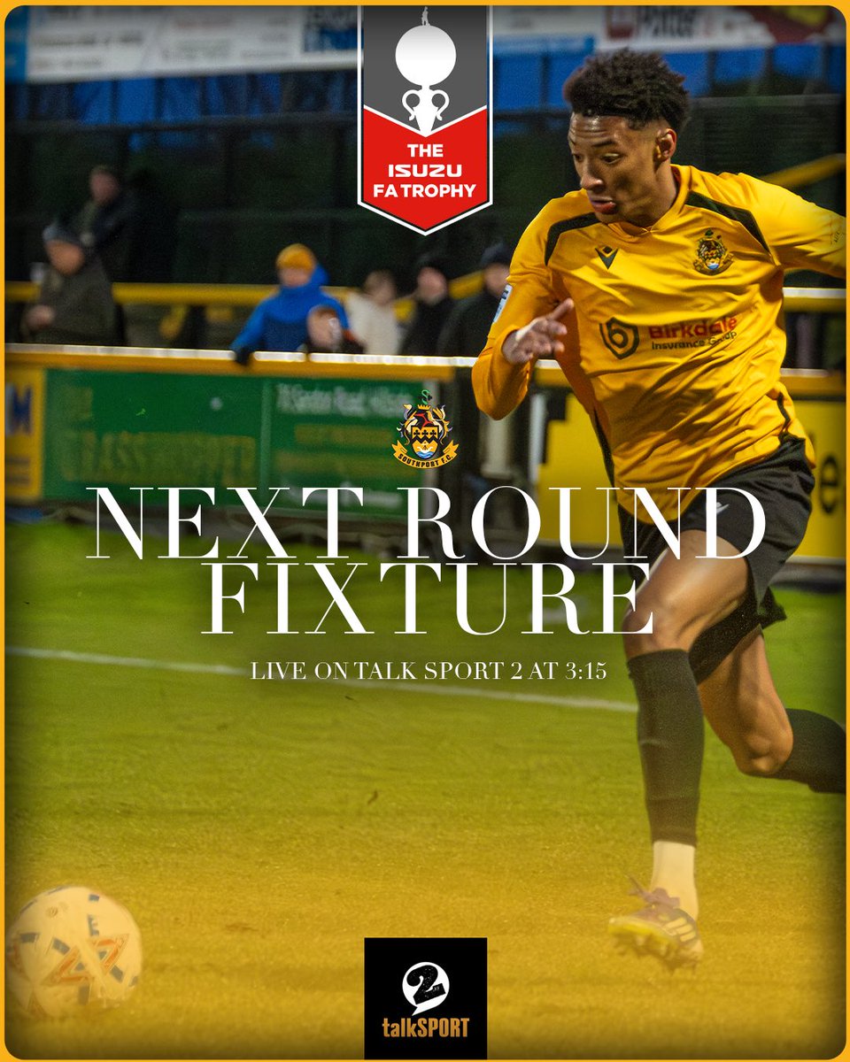 southport_fc's tweet photo. FA Trophy next round fixture draw will be live on Talk Sport 2 at 3:15pm with our participation dependent on the result of our postponed tie tomorrow night.

#ONEPORT https://t.co/BOggItCOZK