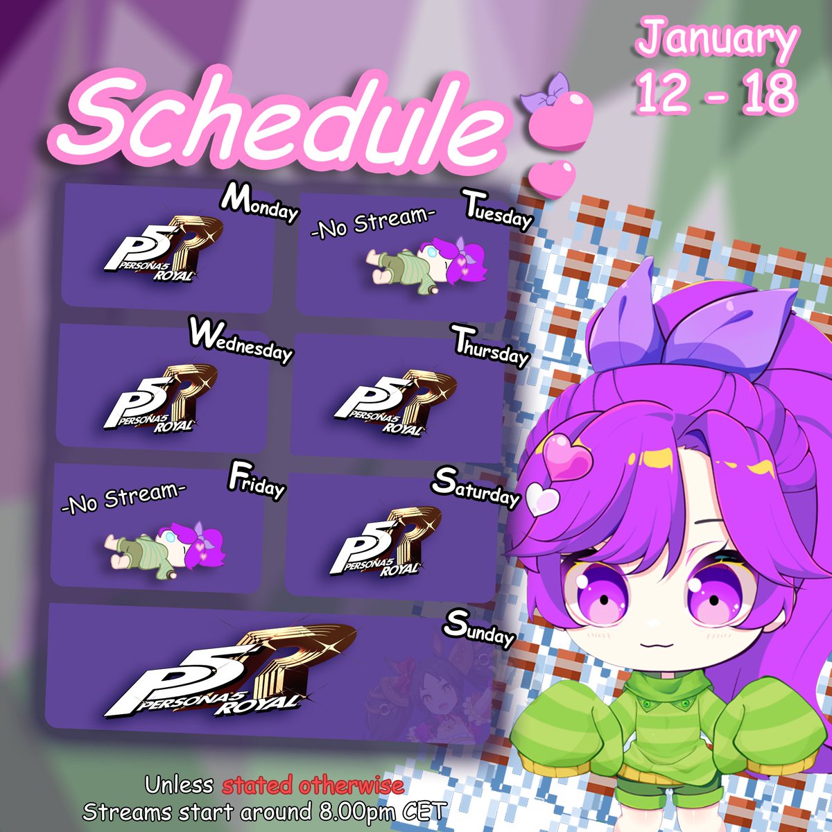 ToastyBun_'s tweet photo. The first toastybun stream schedule of 2026 has now dropped! (i hope you like persona 5)
#vtuber #ENvtuber #streamer https://t.co/USPG11xup0