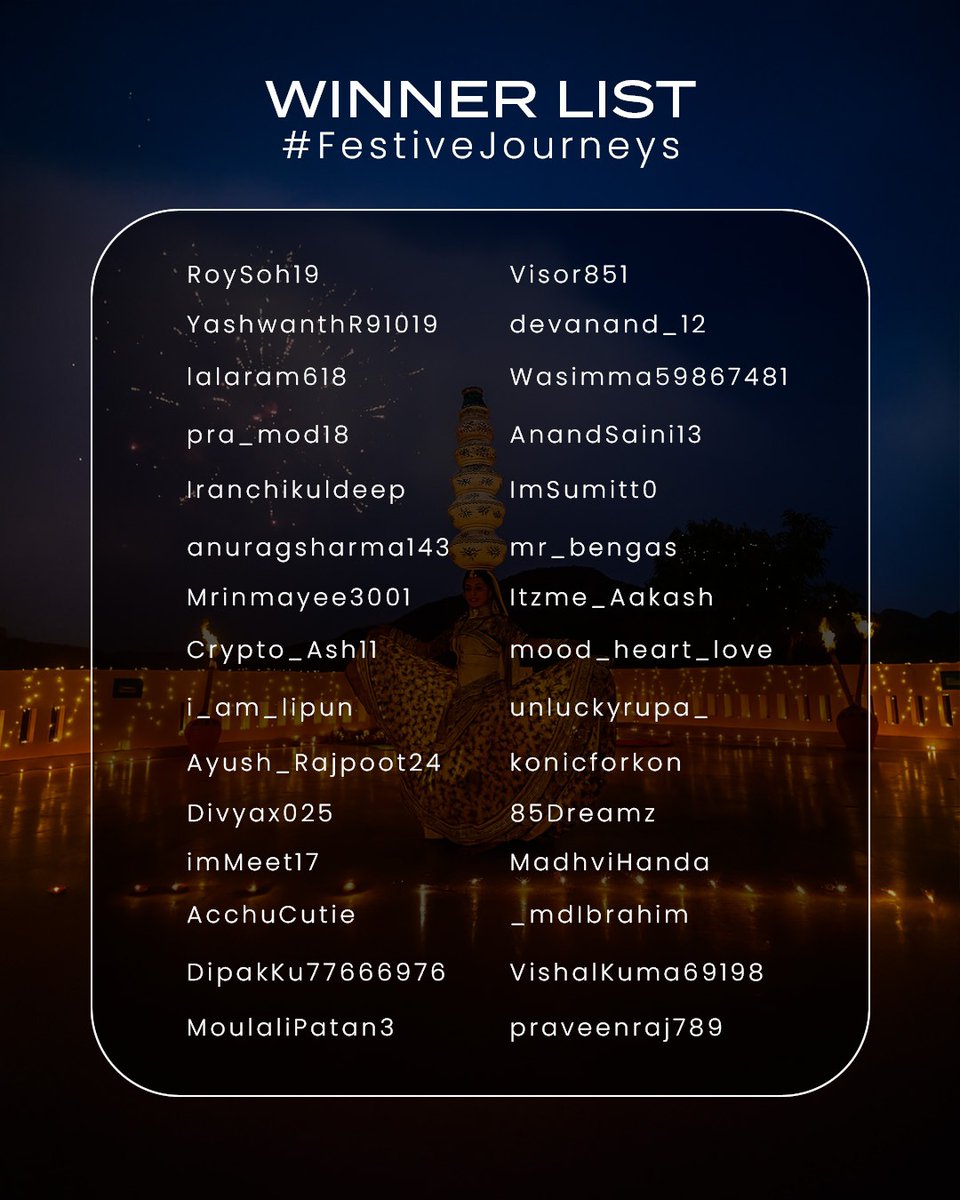 clubmahindra's tweet photo. Winner List for #OctoberContest #FestiveJourneys https://t.co/iNWGVR9rwa