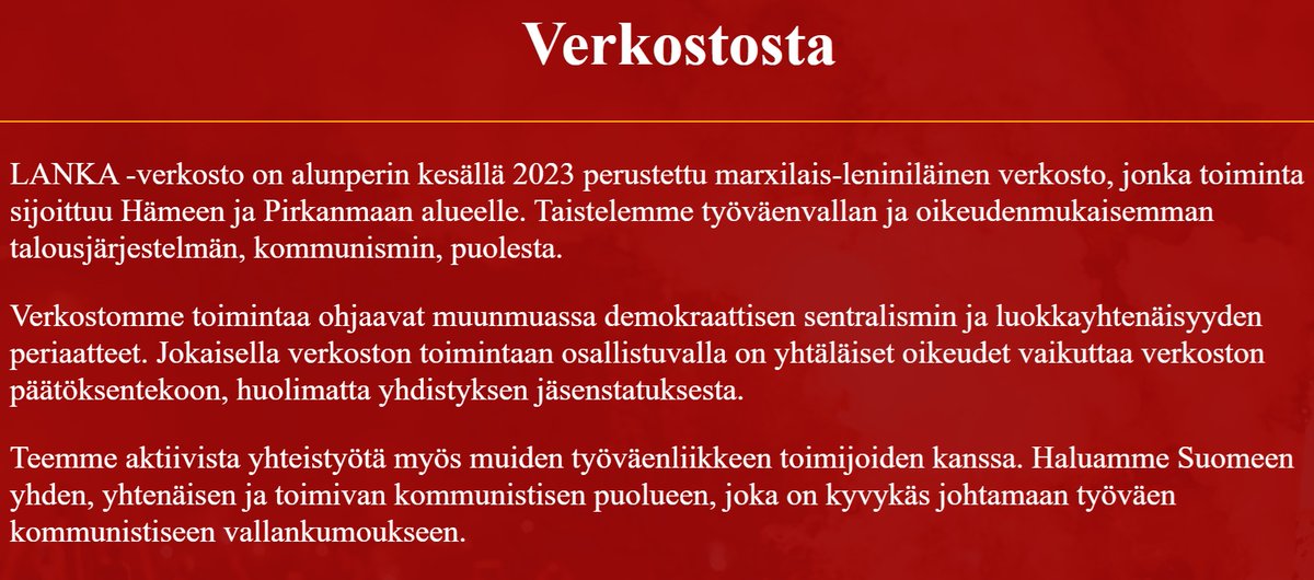 Keskisarjan kirjastoiltaa jarruttava Lanka ei ole iso "antifasistinen verkosto", eikä sitä pitäisi mediassakaan sellaiseksi kuvailla.
Se on kommunismia ja vallankumousta haikaileva piensakki, jota pitäisi käsitellä yhtä realistisesti kuin "kansallismielisiä" nassekerhojakin.